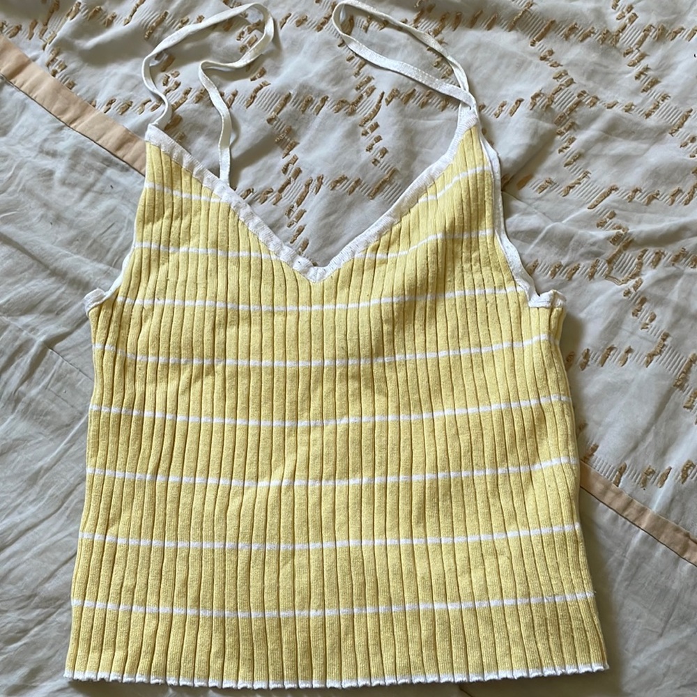 Yellow and white stripped Kendall & Kylie tank top